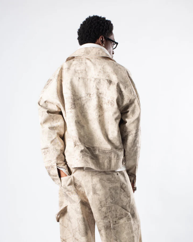 Unisex Sand Moss Camouflage Patterned Jacket with Full Button Front