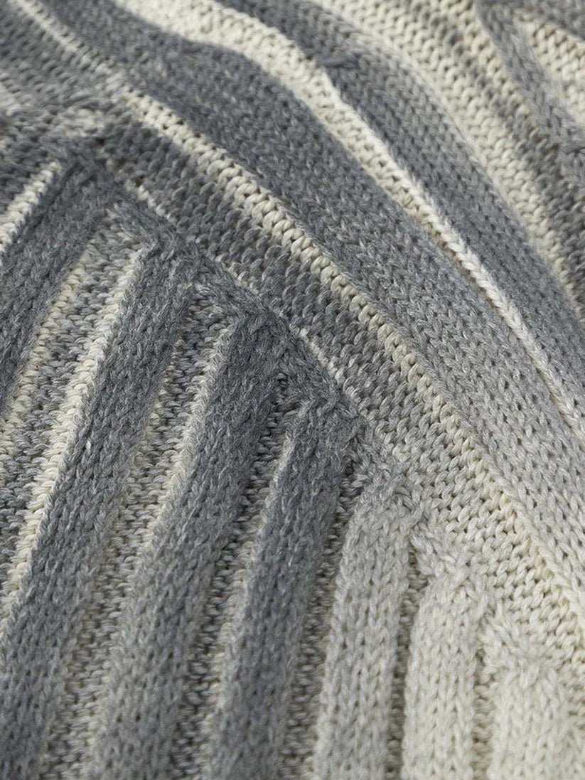 Long Sleeve Ribbed Knit Crew Neck Sweater with Grey Spray Print Detail