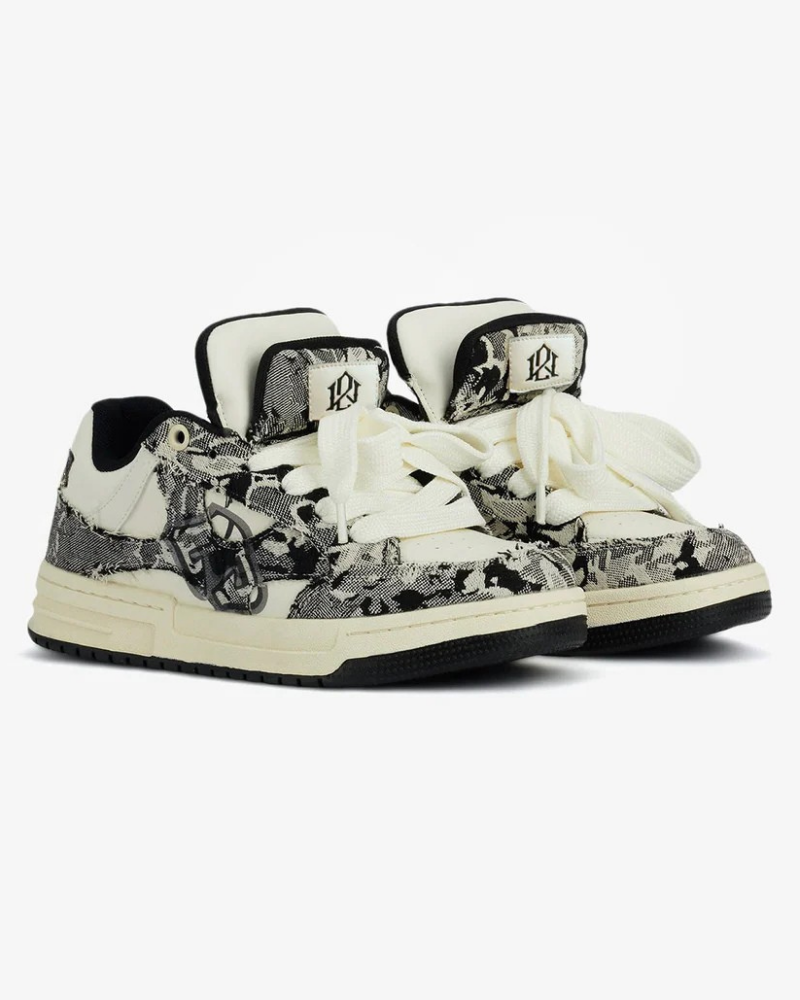 Low-Top Canvas Sneakers with Jacquard Pattern and Deconstructed Detail