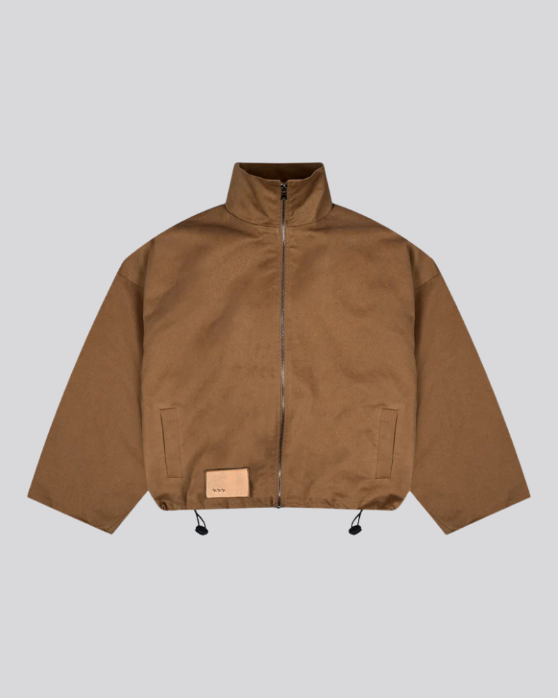 Women's High Neck Zip-Up Jacket in Rust with Adjustable Hem