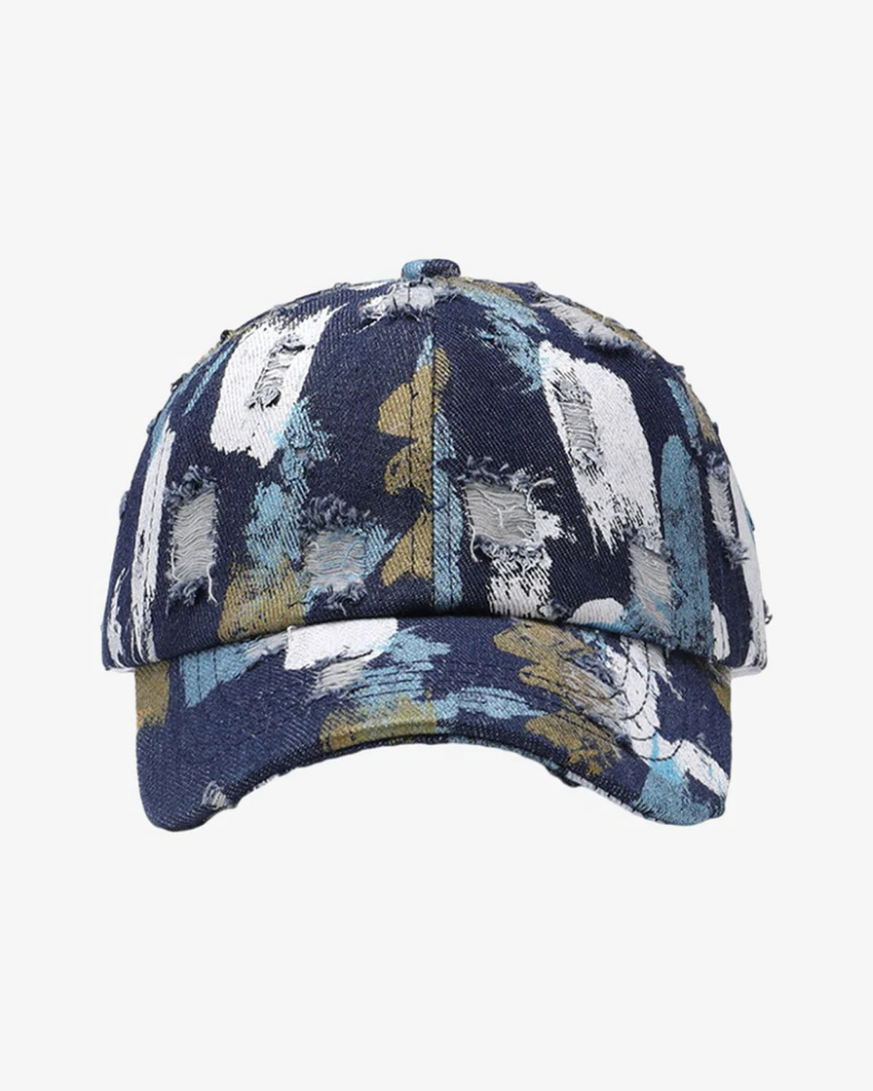 Distressed Abstract Brushstroke Print Baseball Cap