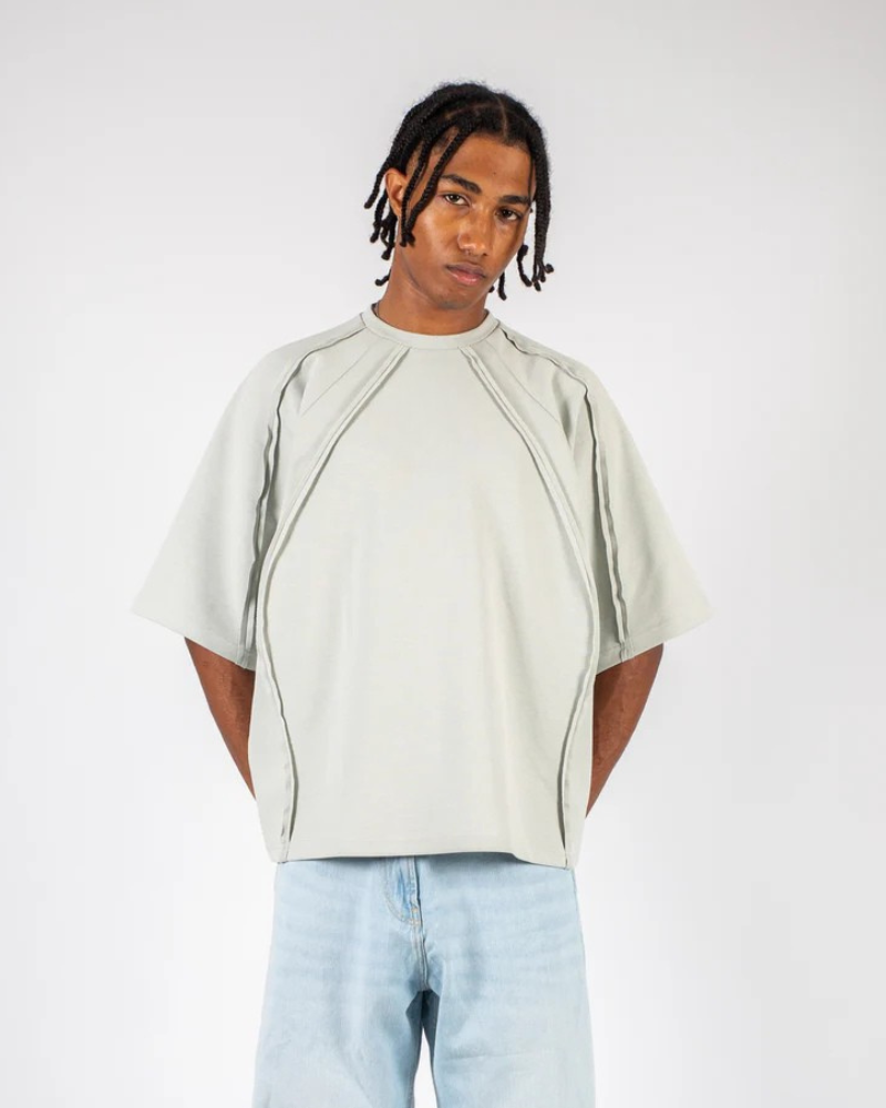 Unisex Heavyweight Paneled Cotton T-Shirt – Light Gray