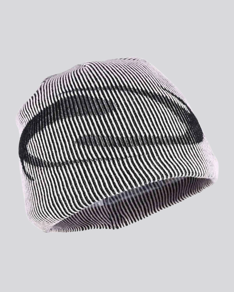 Striped Knit Beanie with Abstract Graphic