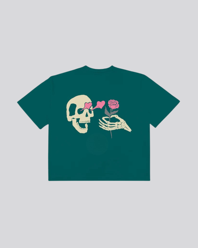 Unisex Oversized Graphic T-Shirt with Back Skeleton Illustration – Pine Green