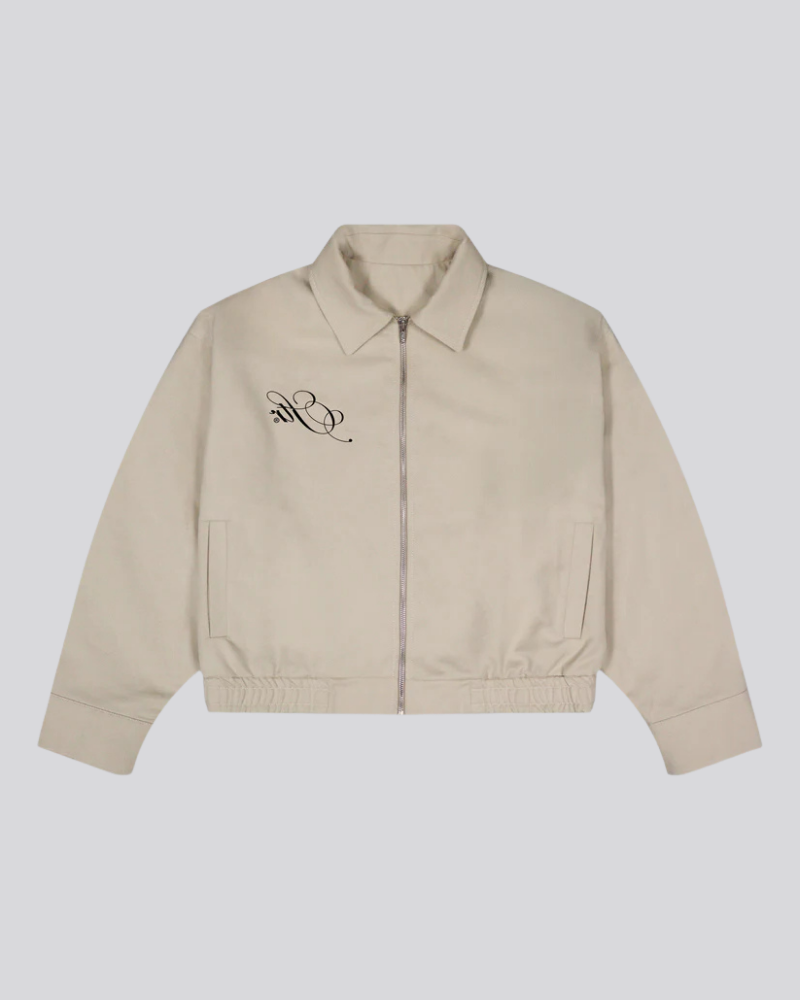 Women's Cream Zip-Up Harrington Jacket with Embroidered Chest Graphic