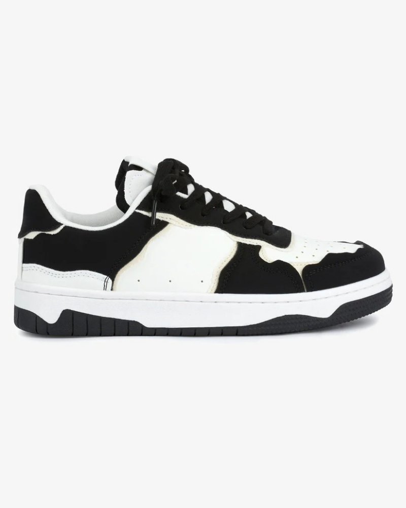 Low-Top Chunky Skate Sneakers in Black and White with Wide Laces