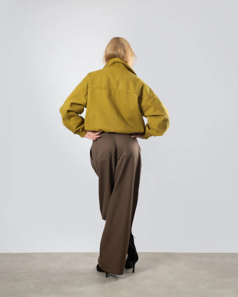 Women's Pleated Trousers - Wide Leg Cotton Pants - Khaki Brown