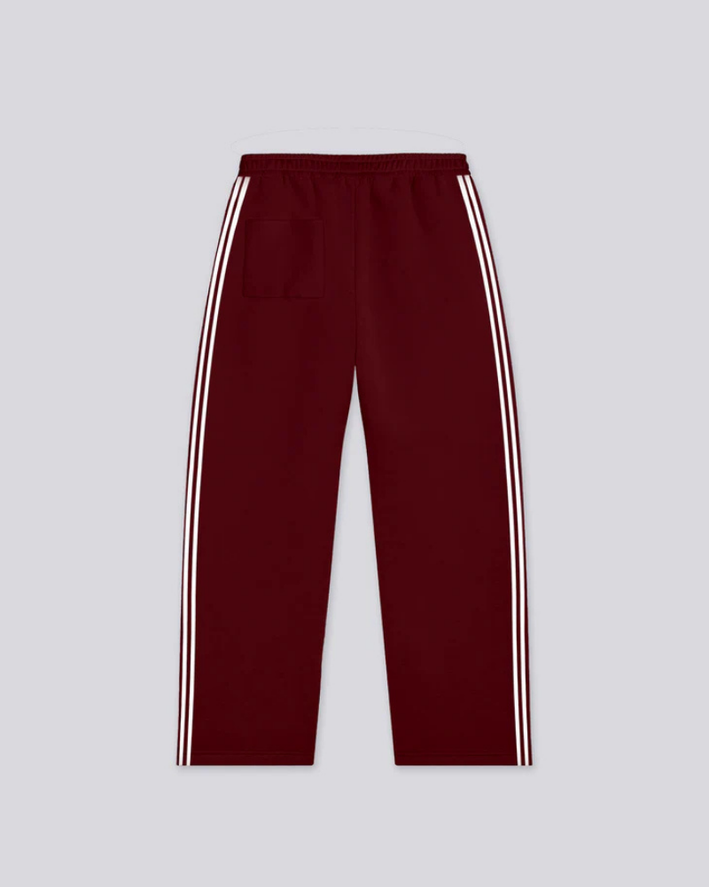 Unisex Wide-Leg Side-Stripe Track Pants - Burgundy