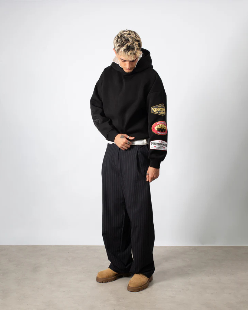 Unisex Heavyweight Boxy Patch Hoodie – Black