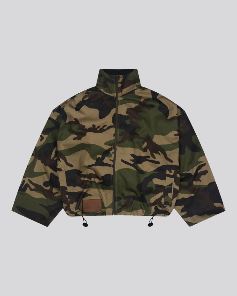 Women's Army Camouflage High Neck Zip-Up Jacket with Adjustable Toggle Hem