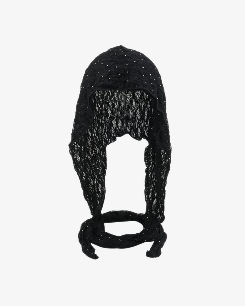 Sheer Lace Bonnet with Long Tie Straps