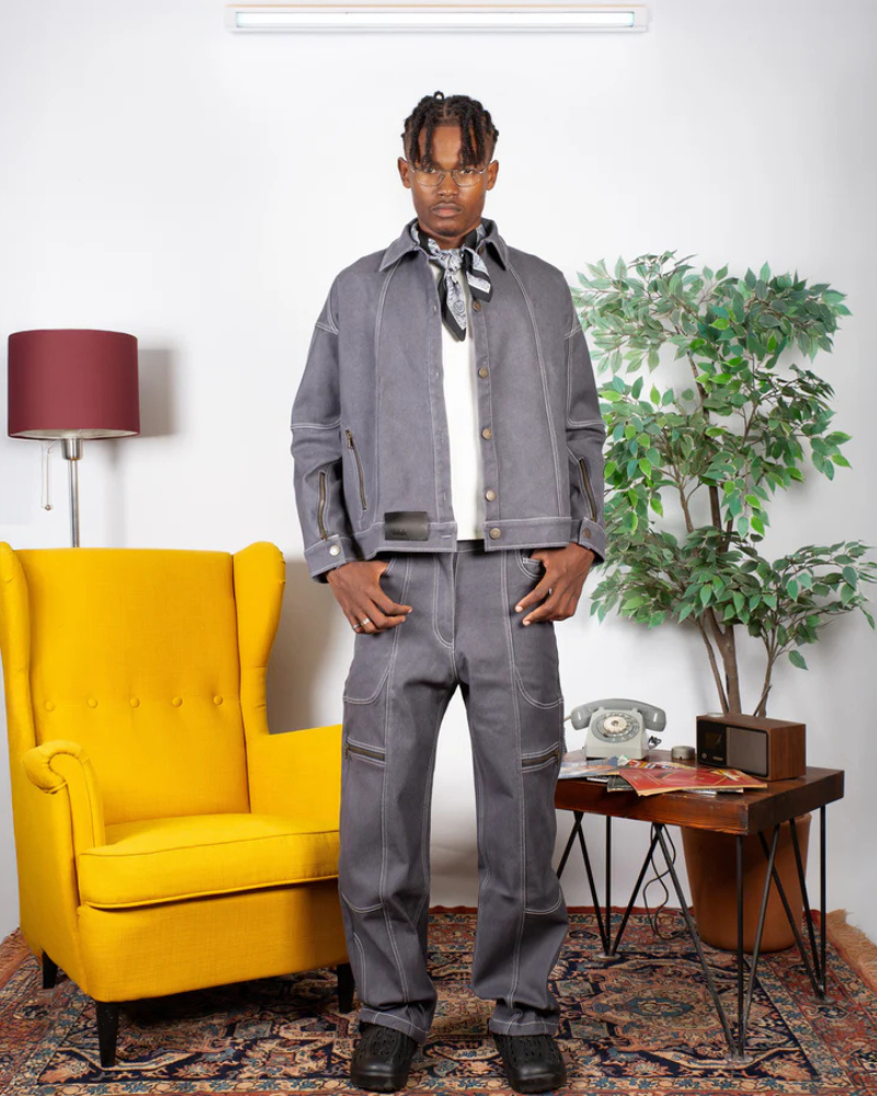 Unisex Heavyweight Paneled Denim Jacket – Gray