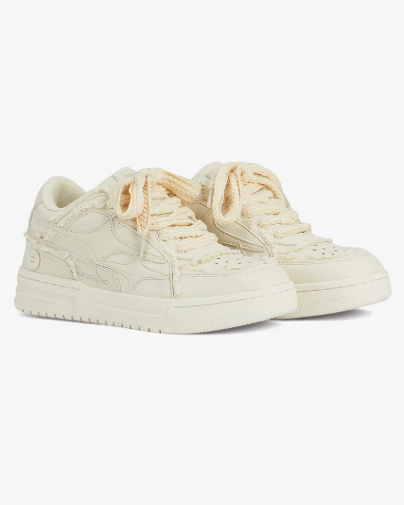 Low-Top Deconstructed Sneakers in Off-White with Braided Laces