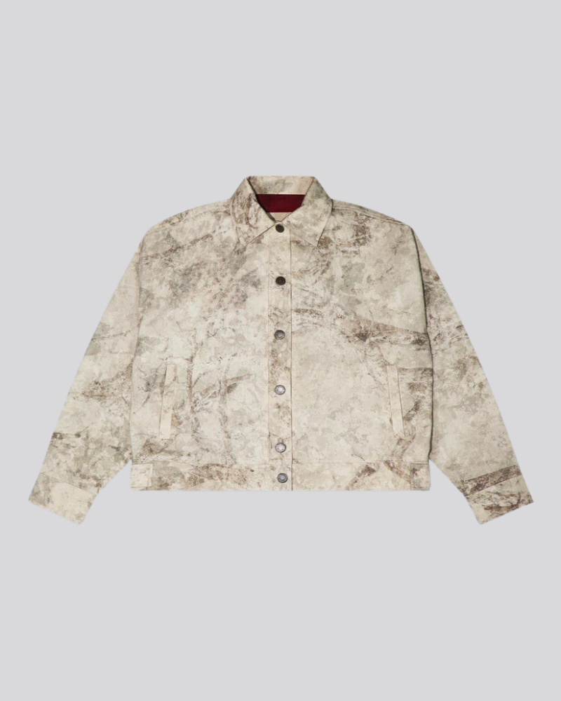 Unisex Sand Moss Camouflage Patterned Jacket with Full Button Front
