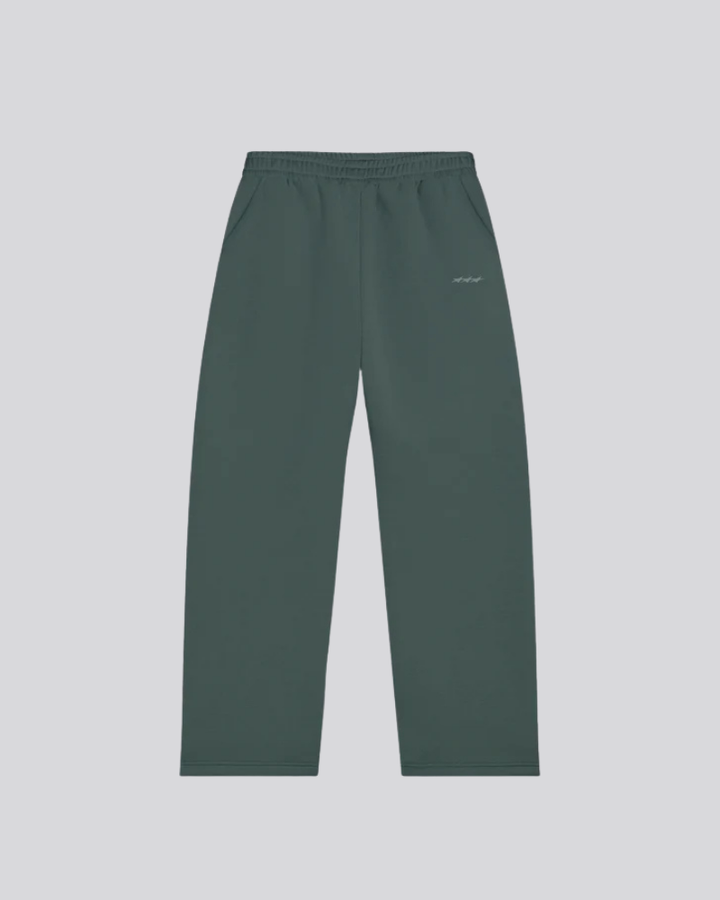 Loose-fitting, army green, wide-leg sweatpants