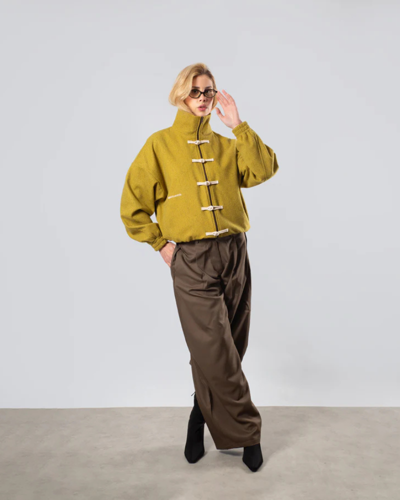 Women's Pleated Trousers - Wide Leg Cotton Pants - Khaki Brown