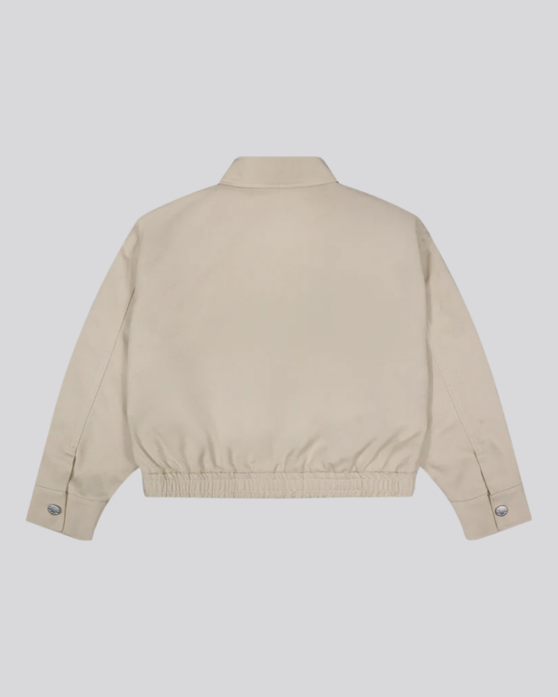 Women's Cream Zip-Up Harrington Jacket with Embroidered Chest Graphic