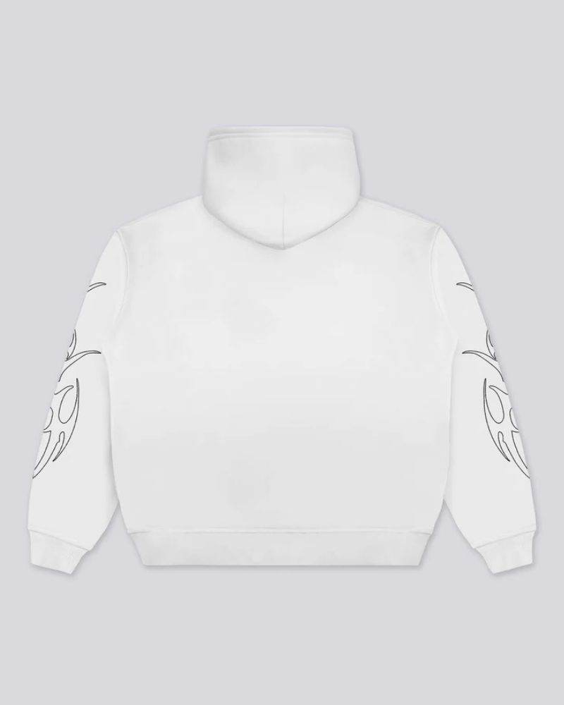 Off-White Unfazed Graphic Hoodie with Car Illustration and Sleeve Designs