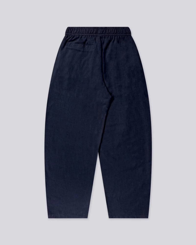 Navy Blue Wide-Leg Trousers with Elastic Waist and Contrast Drawstring