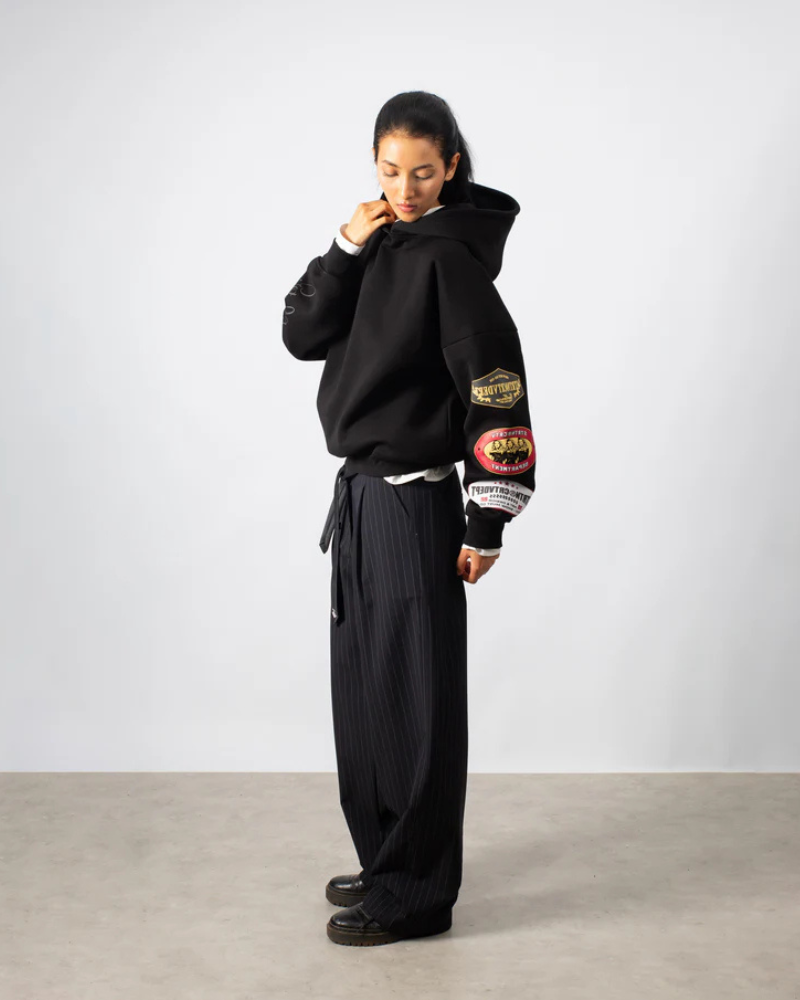 Unisex Heavyweight Boxy Patch Hoodie – Black