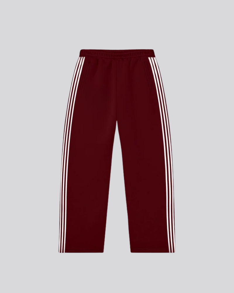 Unisex Wide-Leg Side-Stripe Track Pants - Burgundy