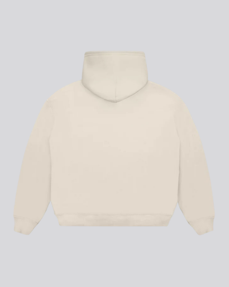 Cream Graphic Print Hoodie with Silhouette and Pink Stars Design