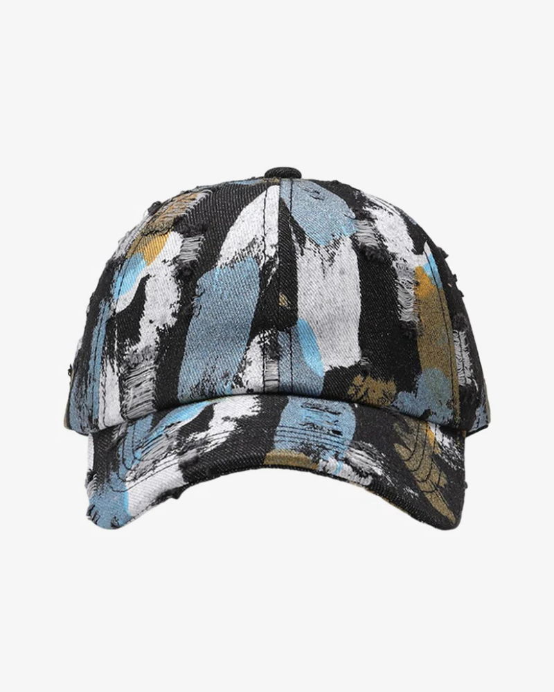 Distressed Abstract Brushstroke Print Baseball Cap