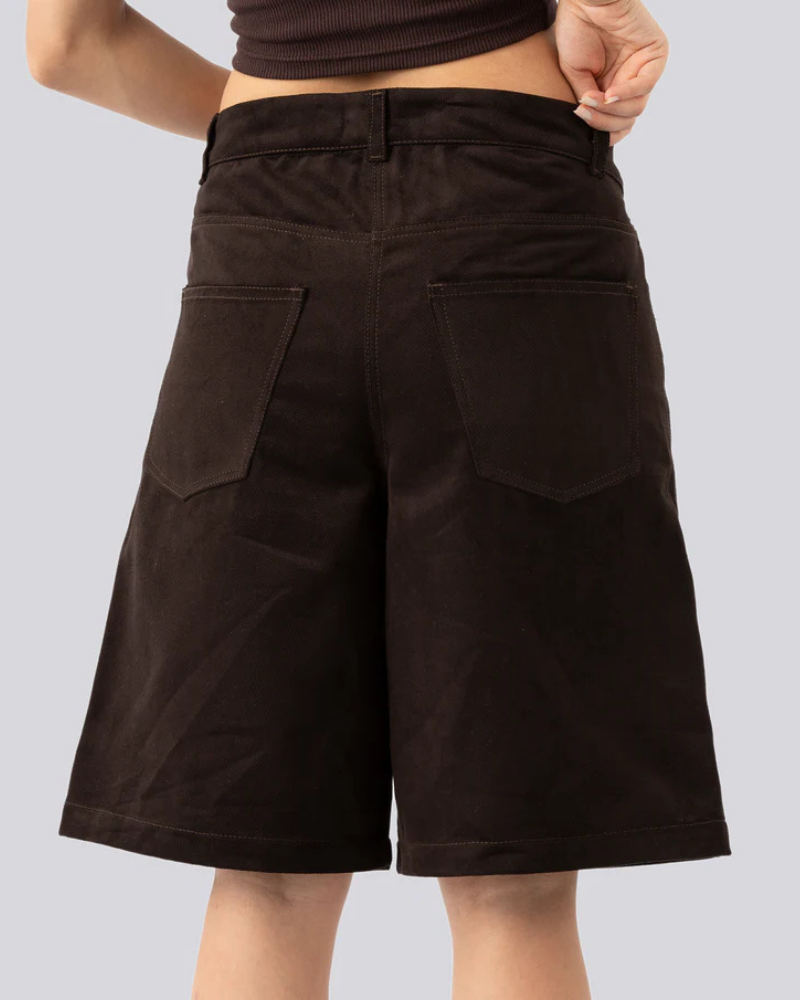 Unisex Dark Brown Baggy Denim Shorts with 5-Pocket Styling