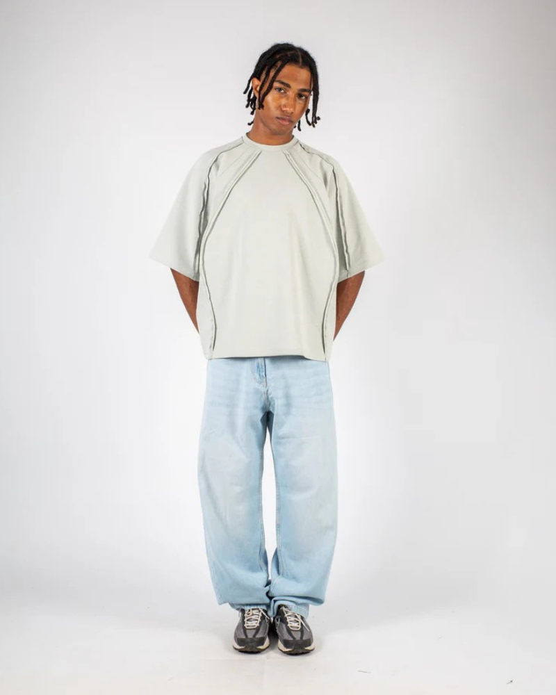 Unisex Heavyweight Paneled Cotton T-Shirt – Light Gray