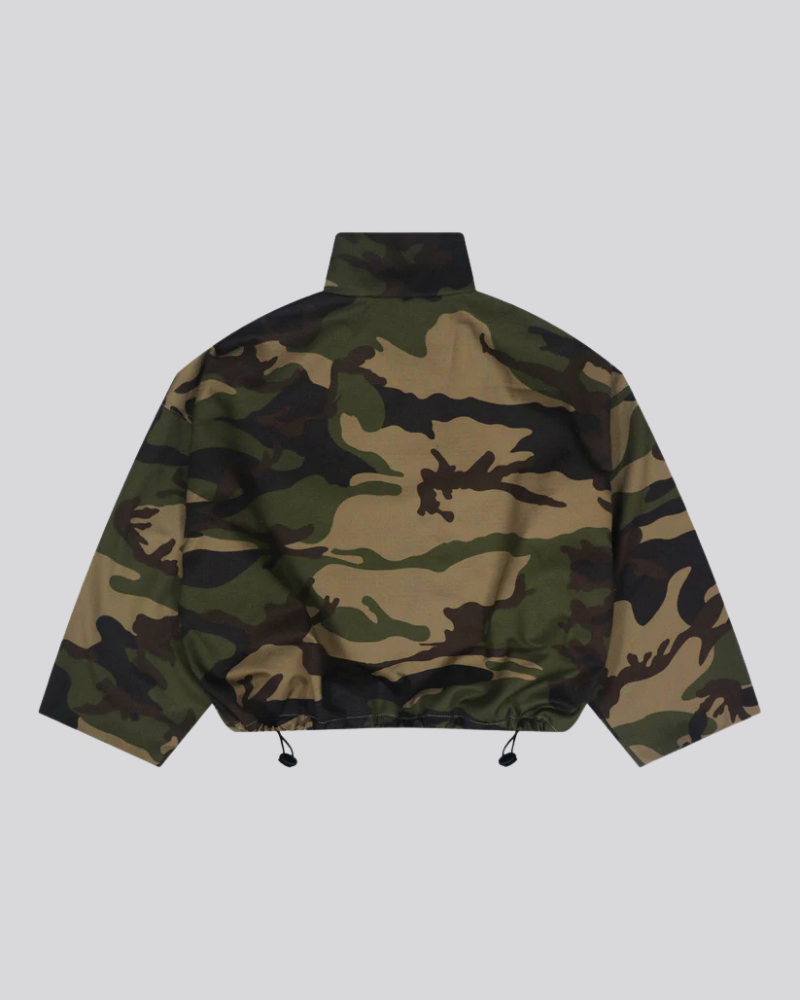 Women's Army Camouflage High Neck Zip-Up Jacket with Adjustable Toggle Hem