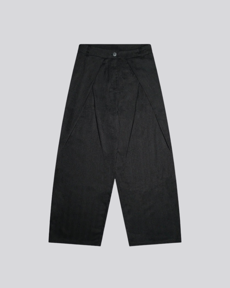 Men’s Wide-Leg Pleated Charcoal Wool Trousers