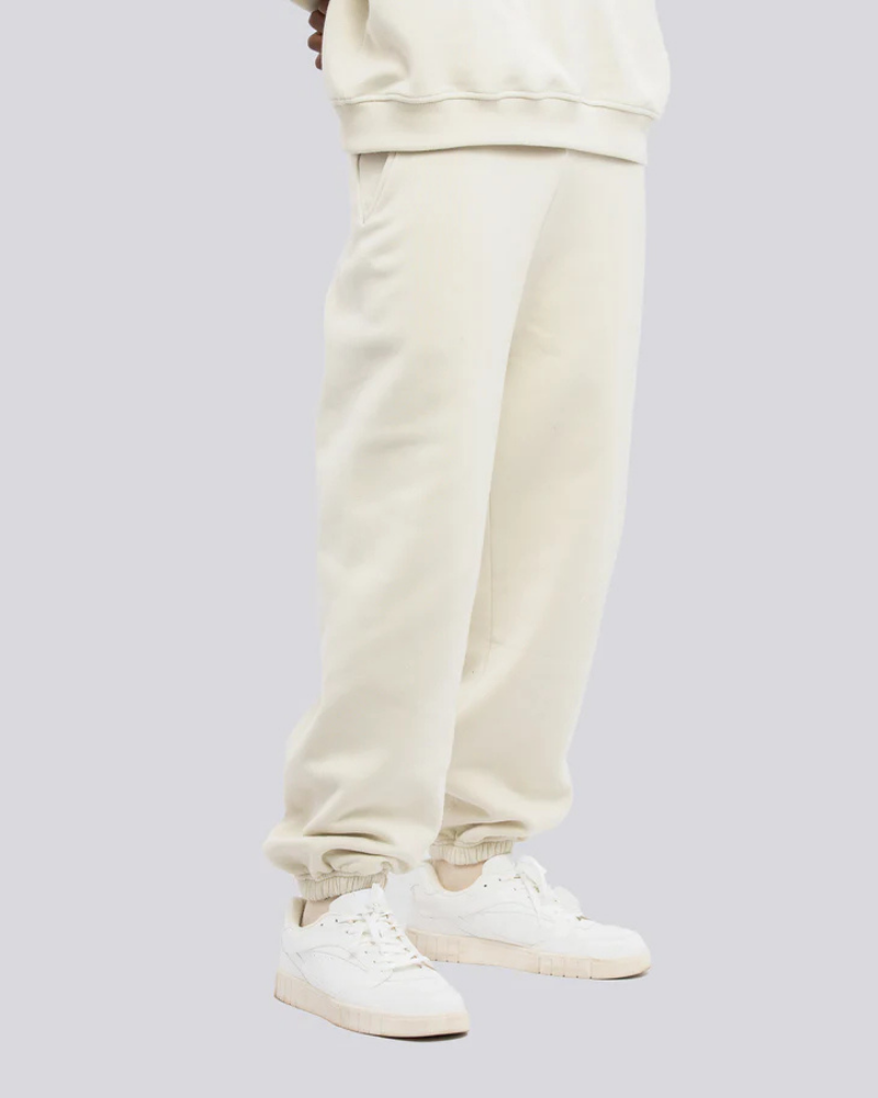 Cream White Heavyweight Joggers with Elasticated Cuffs and Rear Pocket