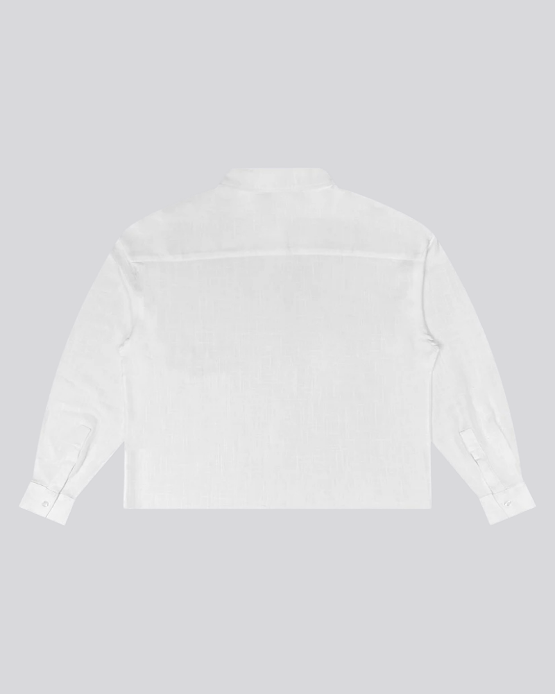 Unisex Long-Sleeve Off-White Linen Shirt with Chest Pocket