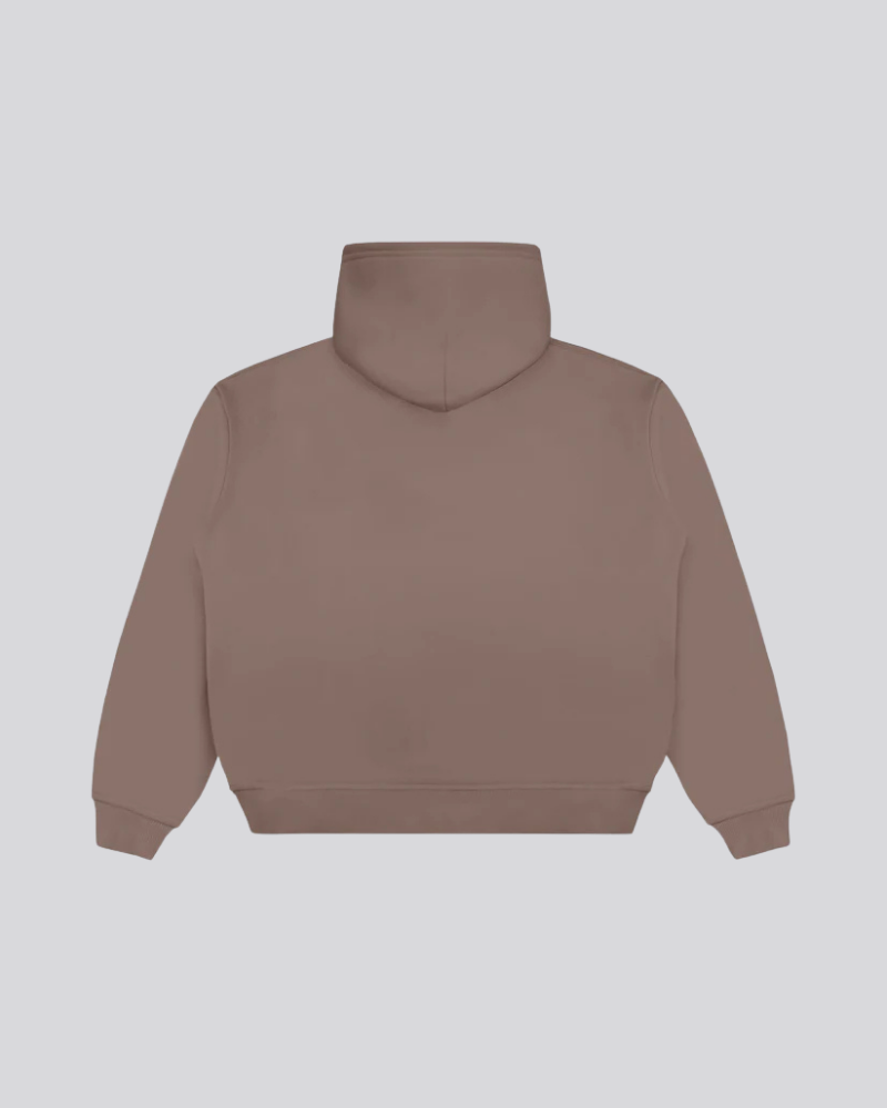 Light Tobacco Full-Zip Hoodie with Embroidered Chest Graphic