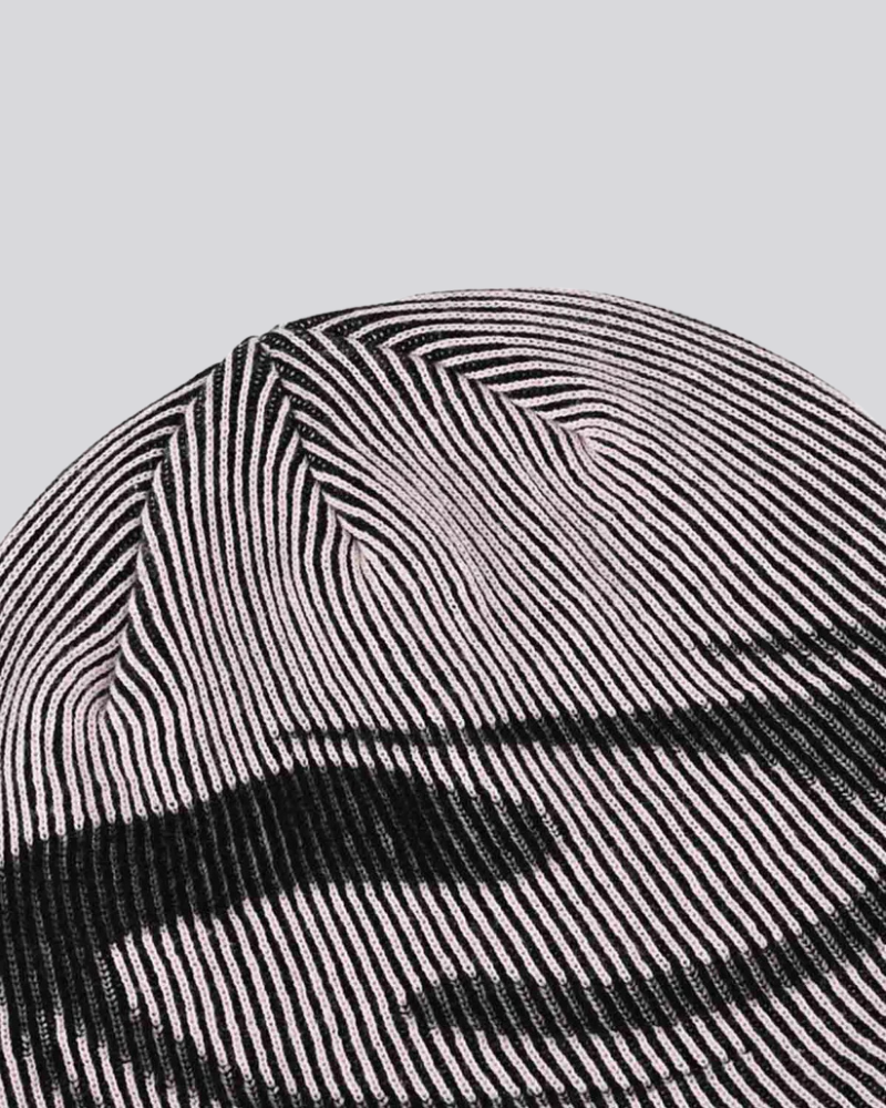 Striped Knit Beanie with Abstract Graphic