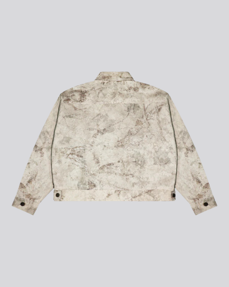 Unisex Sand Moss Camouflage Patterned Jacket with Full Button Front