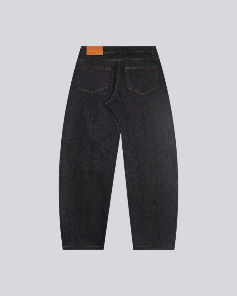 Wide Leg Dark Grey Denim Trousers with Vertical Seam Detail