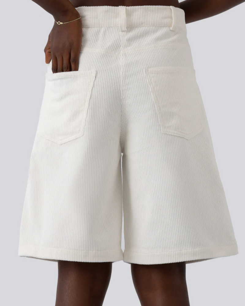 Cream White Heavyweight Corduroy Jorts with Five-Pocket Styling