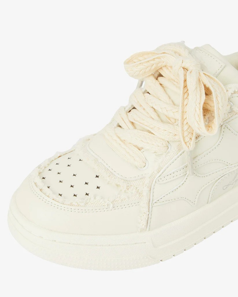 Low-Top Deconstructed Sneakers in Off-White with Braided Laces