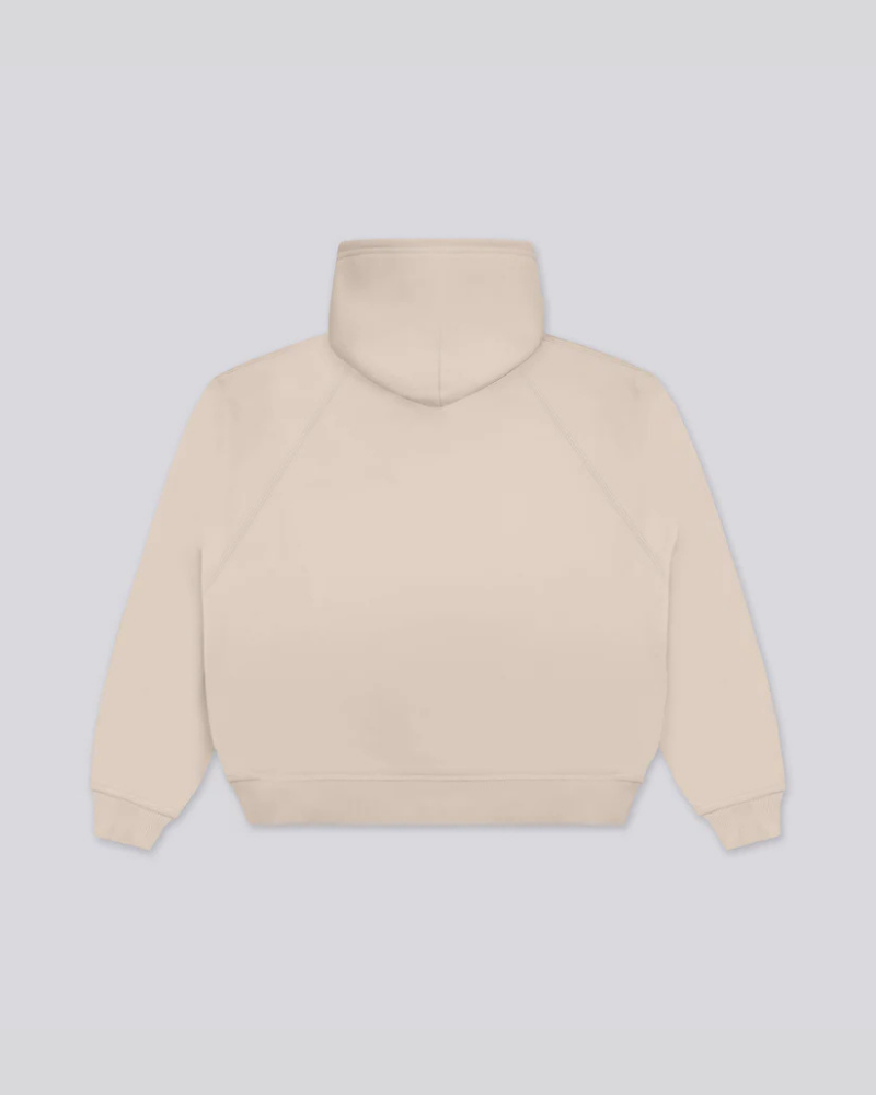 STRTN Cream Zip-Up Hoodie with Raglan Sleeves and Embroidered Logo