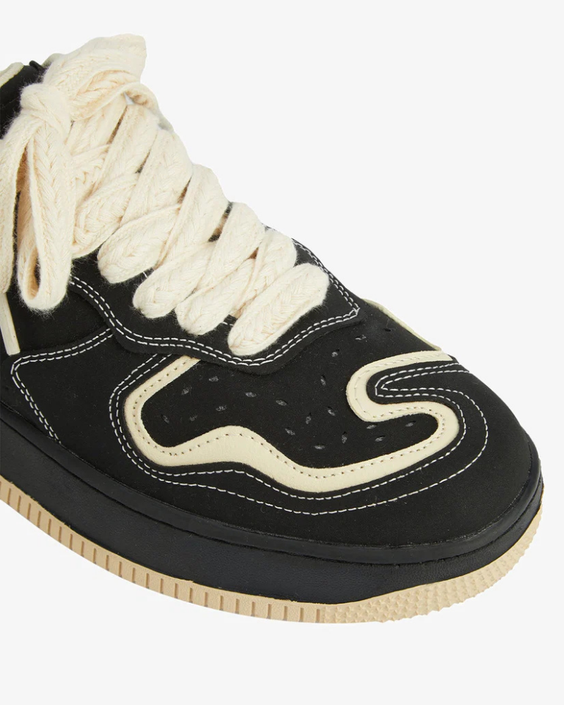 Low-Top Synthetic Leather Skate Shoes with Wave Panels and Braided Laces