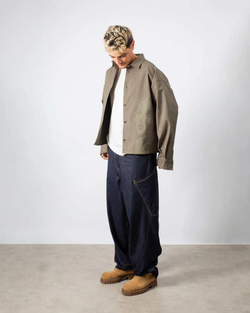 Baggy Raw Denim Pants - Dark Blue with Contrast Stitching and Oversized Pockets