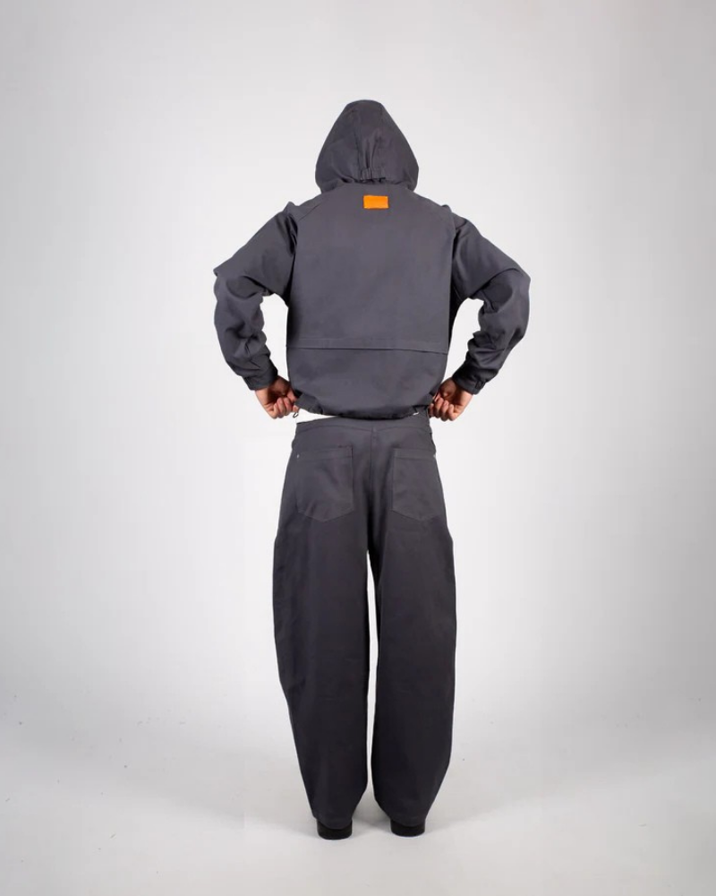 Unisex Charcoal Gray Tactical Hooded Jacket with Large Front Cargo Pockets