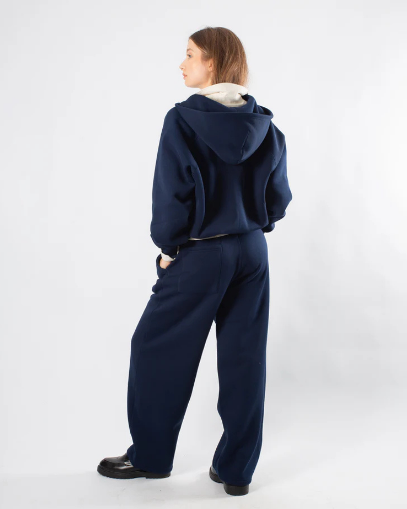 Navy Blue Raglan Sleeve Full-Zip Hoodie with Chest