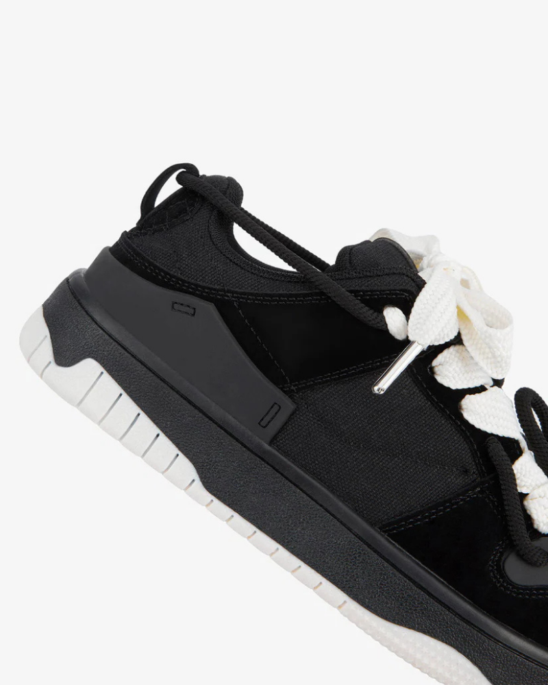 Low-Top Athletic Sneakers in Cream and Black with Reflective-Style Overlays