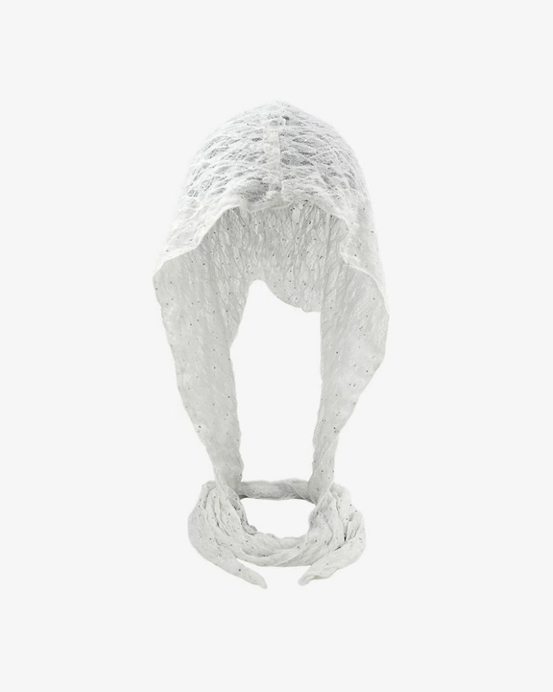 Sheer Lace Bonnet with Long Tie Straps