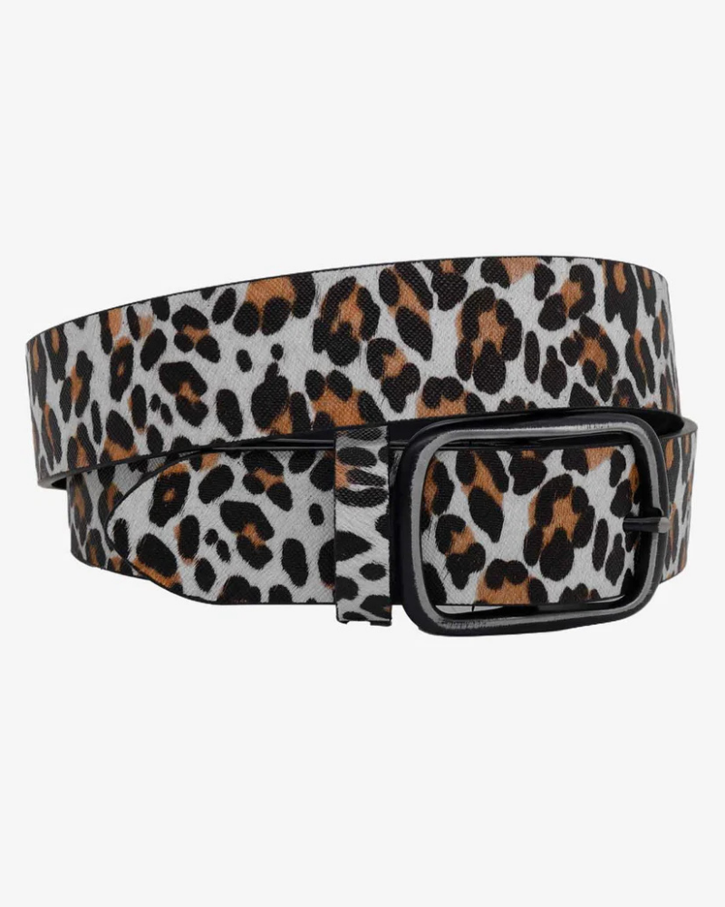 Animal Print Faux Leather Belt with Matte Black Buckle