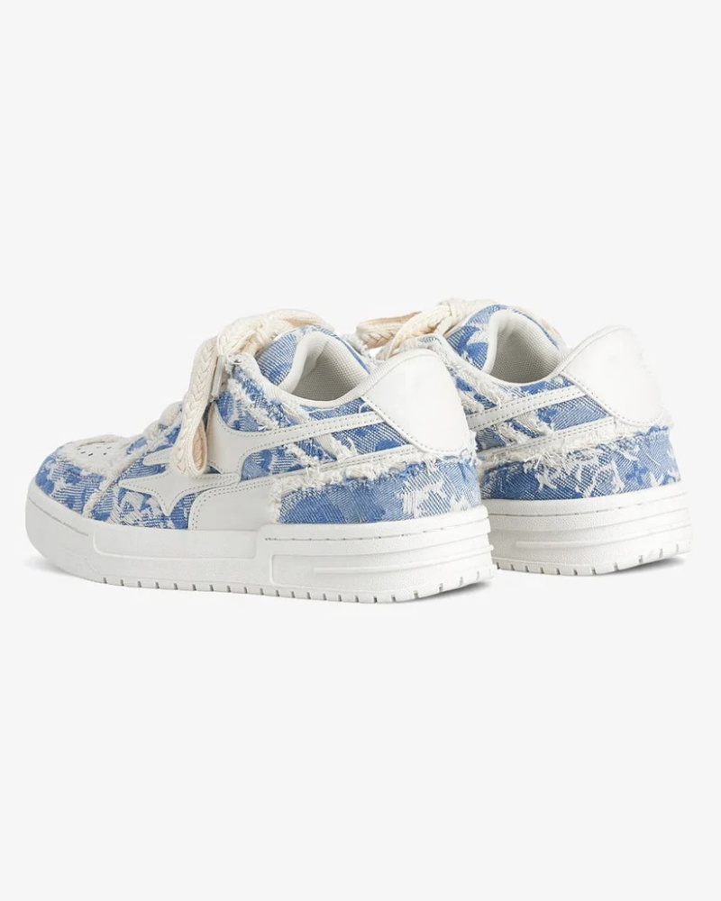 Low-Top Distressed Denim Sneakers with Star Applique