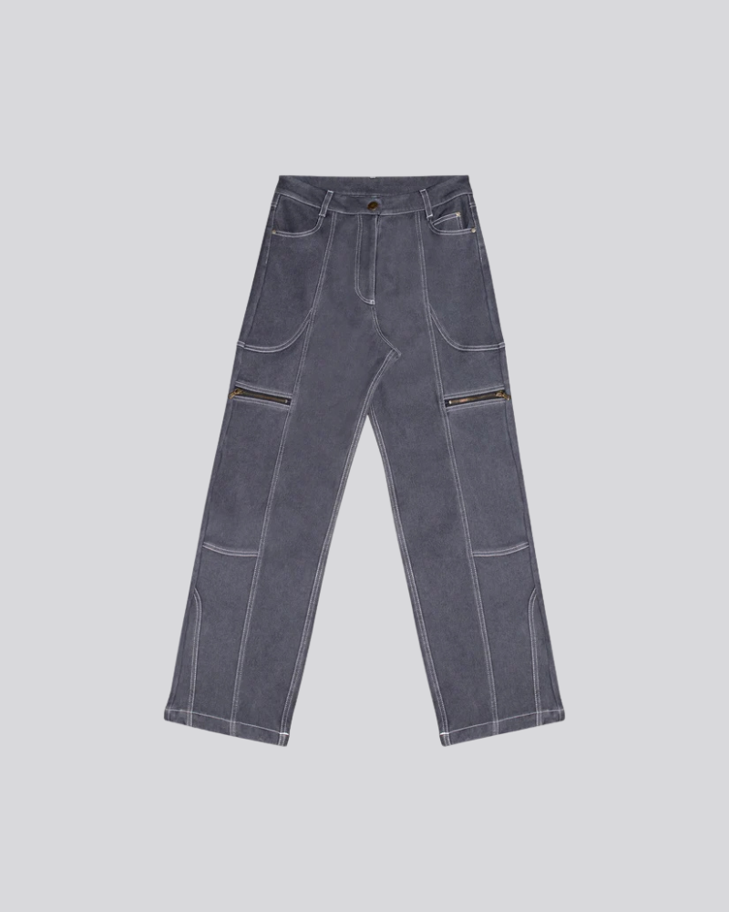 Unisex Heavyweight Paneled Denim Trousers – Gray
