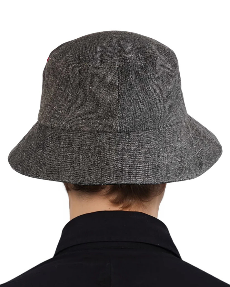 Denim Bucket Hat with Cross Applique and Portrait Detail